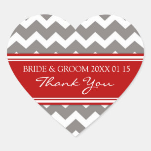 Sticker Cœur Gris Rouge Chevron Merci Mariage Favor Tags
