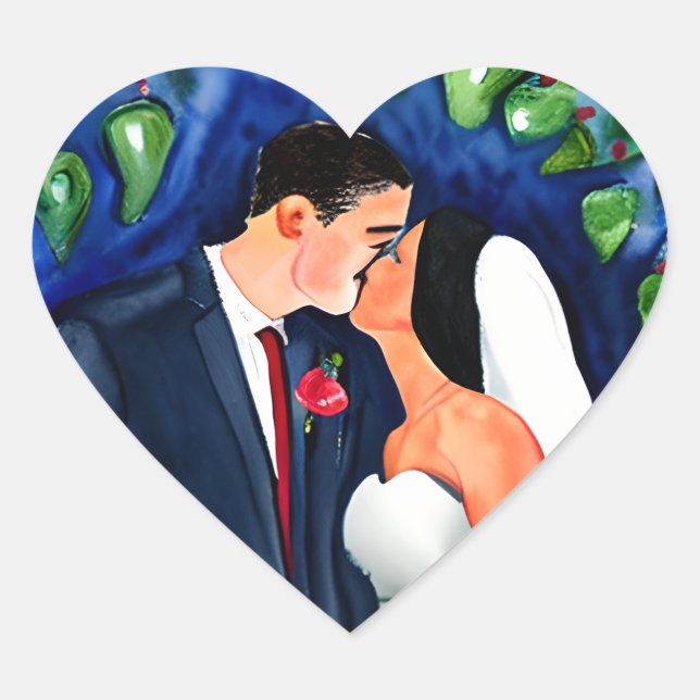 Sticker Cœur Groom and Bride viens de se marier Kiss (Devant)