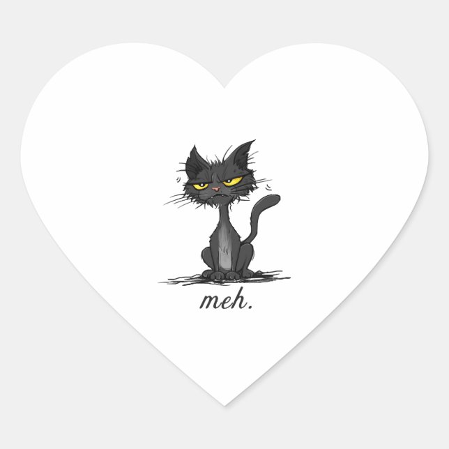 Sticker Cœur GRUMPY CAT - Drôle Meh Cat - Crazy Cat Lady Cadeau (Devant)