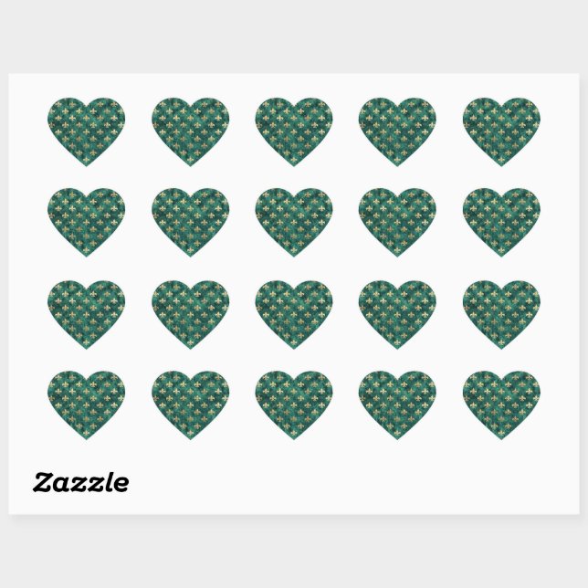 Sticker Cœur Grunge Vert Velours Fleur De Lis Mardi Gras (Feuille)