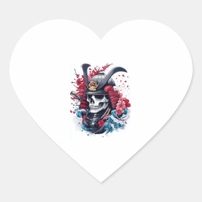 Sticker Cœur Guerrier du crâne de Samurai (Devant)