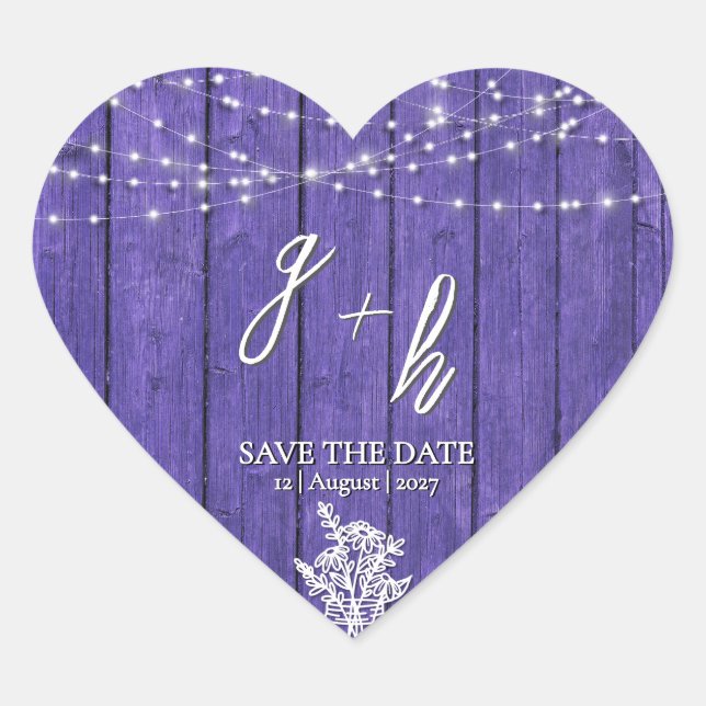Sticker Cœur Guirlande lumineuse en bois rustique violet Jar Ma (Devant)