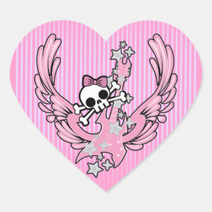 Sticker Cœur Guitare ailée avec un mignon crâne