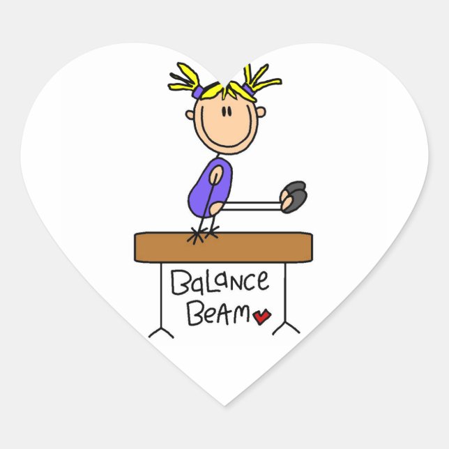 Sticker Cœur Gymnaste blond pour fille sur poutre balance (Devant)