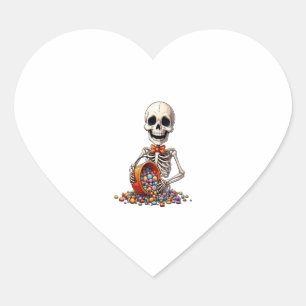 Sticker Cœur Halloween à la botte de bonbons de squelette