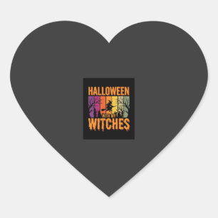 Sticker Cœur Halloween Avec Mes Sorcières Rétro Coucher De Sole