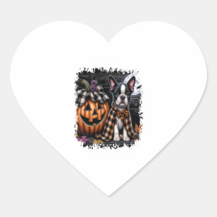 Sticker Cœur Halloween Boston Terrier Dog