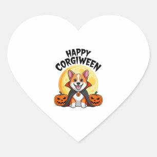 Sticker Cœur Halloween Corgiween, Chien de Corgi Éffrayant