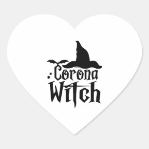 Sticker Cœur Halloween Corona Witch, Halloween drôle,