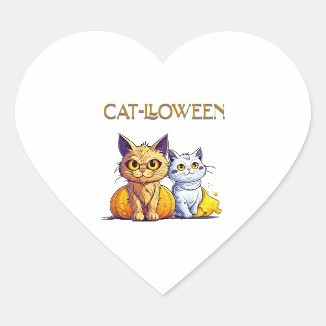 Sticker Cœur Halloween de chat (Devant)