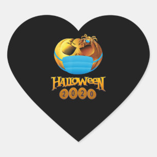 Sticker Cœur Halloween Drôle Citrouille Et Araignée Avec Masque