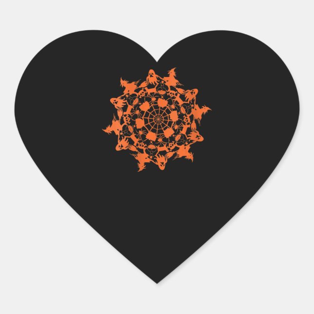Sticker Cœur Halloween Mandala Spider Witch Ghost Skull (Devant)