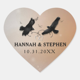 Sticker Cœur Halloween Ravens avec Coeurs Coeur Mariage Coeur