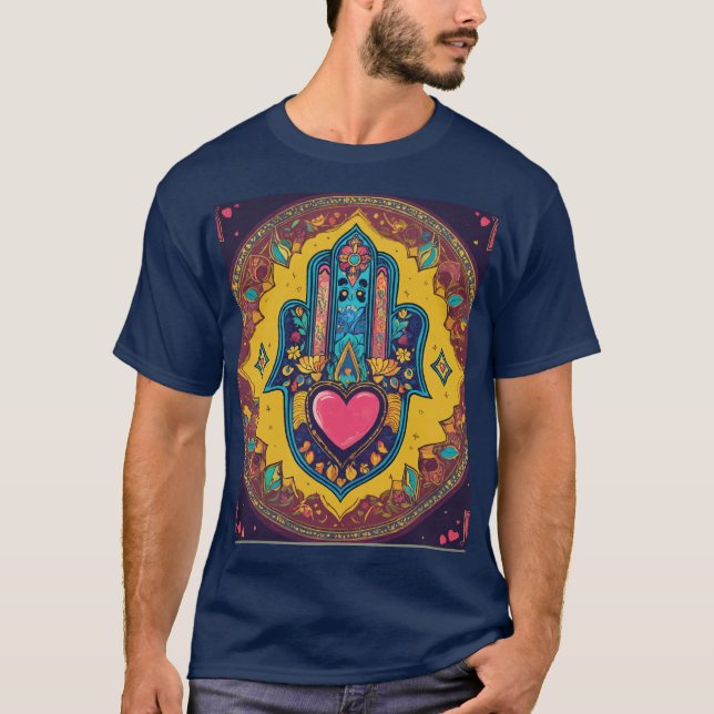 Sticker Coeur Hamsa coloré Design T-shirt (Devant)
