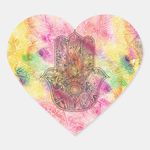 Sticker Cœur HAMSA Main Fatima symbole amulet Henné floral
