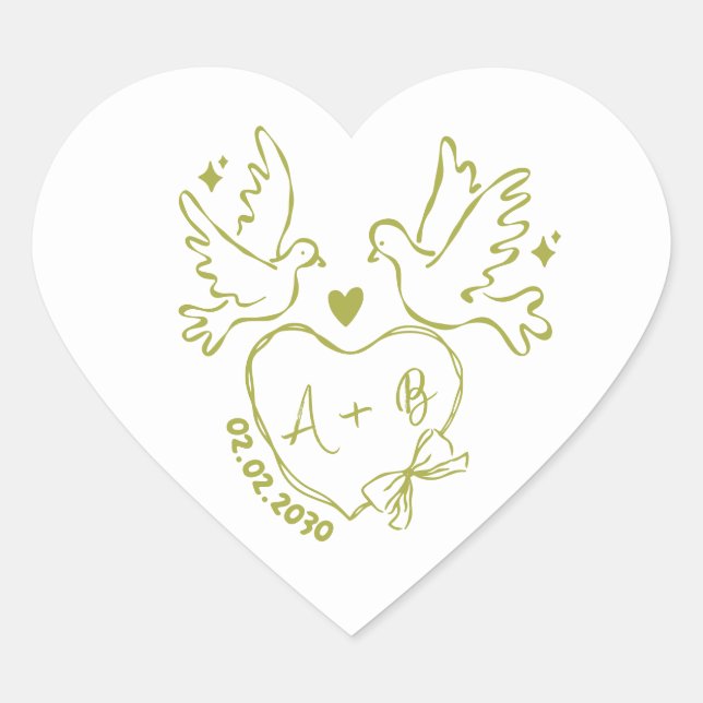 Sticker Cœur hand drawn Dove Heart Custom Wedding  (Devant)