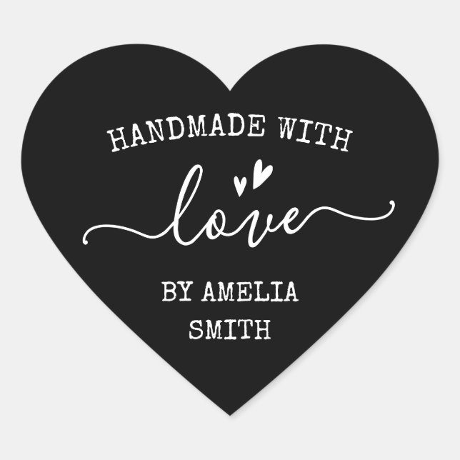 Sticker Cœur Handmade with love hearts name black brown (Devant)