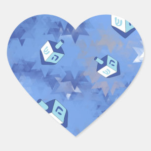 Sticker Cœur Happy Hanoukka Falling Stars and Dreidels