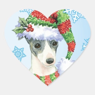 Sticker Cœur Happy Howlidays Italien Greyhound
