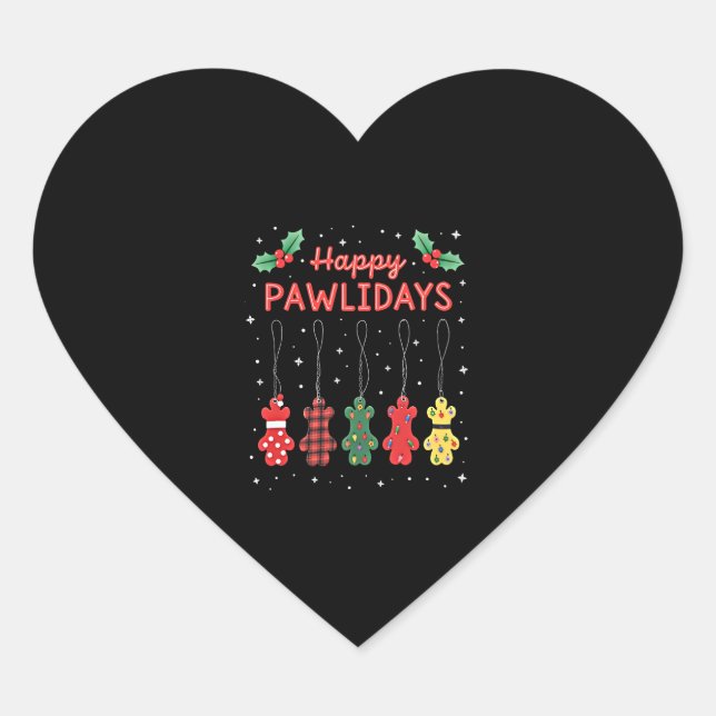 Sticker Cœur Happy Pawlidays Funny Christmas Dog Paw Xmas Dogs  (Devant)