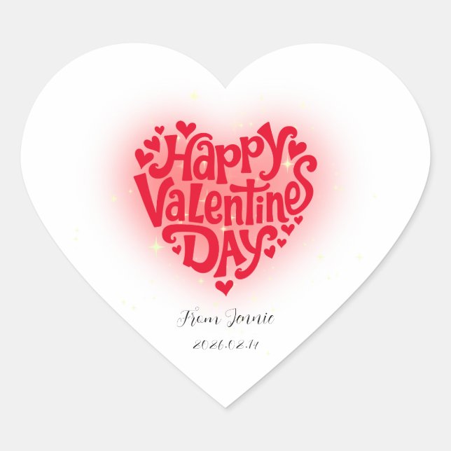 Sticker Cœur Happy Valentine Heart Custom Name & Date (Devant)