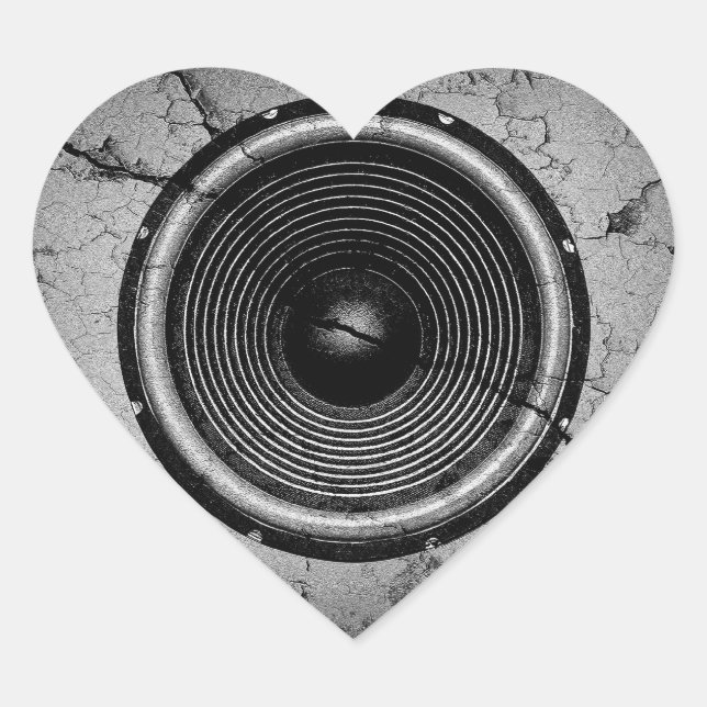 Sticker Cœur Haut-parleur de musique sur un mur fissuré (Devant)