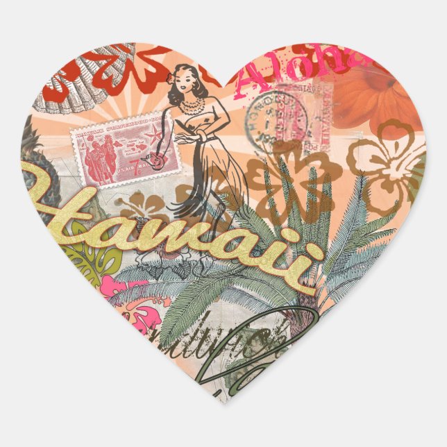 Sticker Cœur Hawaii Hula Fleur Voyage Vintage (Devant)