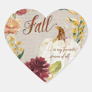Sticker Cœur Heart Fall Automne Blanc Citrouille Floral Wreath 