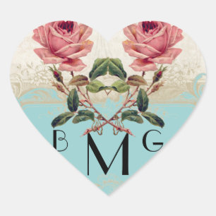 Sticker Cœur Heart Lace Baroque Style Rose Vintage Aqua