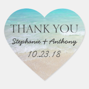 Sticker Cœur Heart Ocean Beach Mariage Merci Sceau