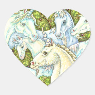 Sticker Cœur HERDE UNICORN MÉDIÉVAL, CHEVAUX, Imaginaire DE LA 