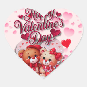 Sticker Cœur Heureuse Sainte-Valentin Aimant Teddy Bear Couple