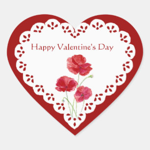 Sticker Cœur Heureuse Sainte-Valentin Red Poppy Garden Plante