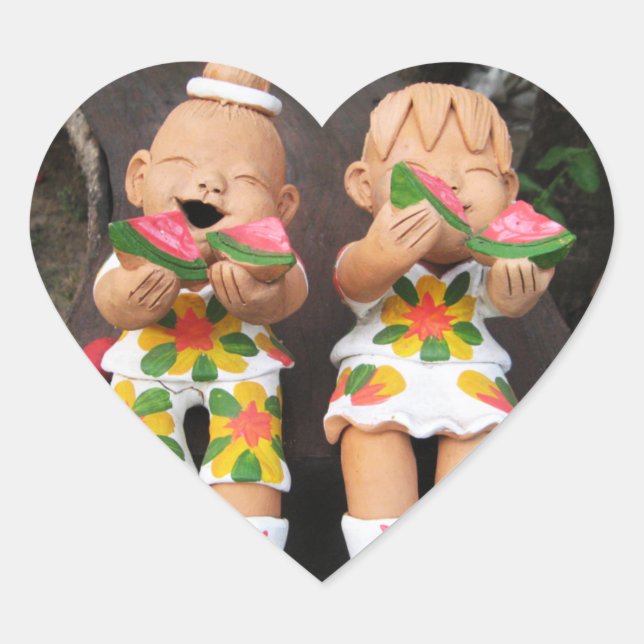 Sticker Cœur Heureux amis de la pastèque (Devant)