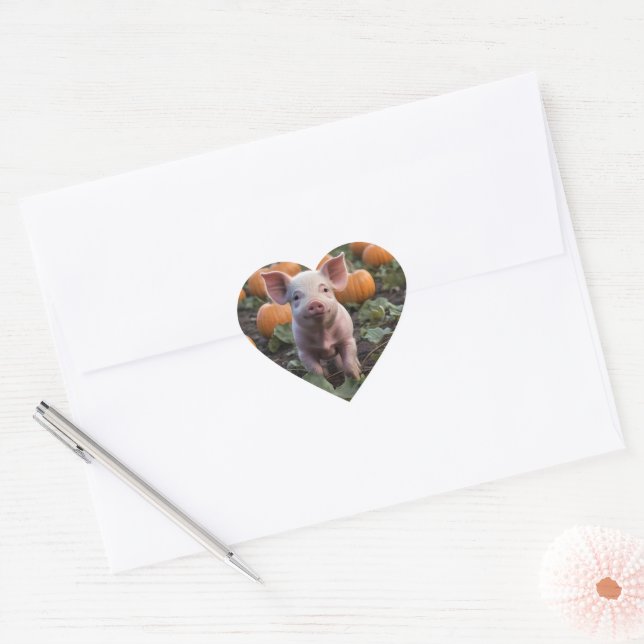 Sticker Cœur Heureux Comme Un Cochon Bébé Dans Un Patch Citroui (Enveloppe)