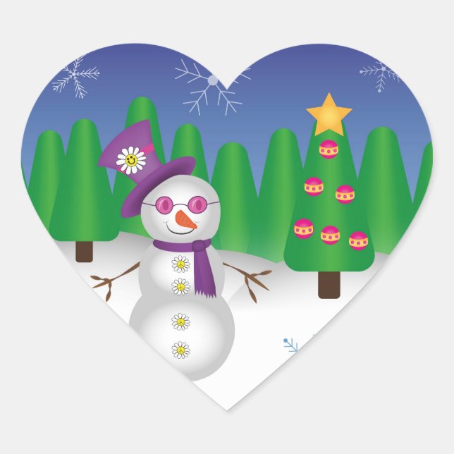Sticker Cœur Hippie Christmas Snowman (Devant)