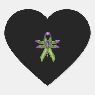 Sticker Cœur Hippie Libellule Ruban Vert Paralysie Cérébrale Se