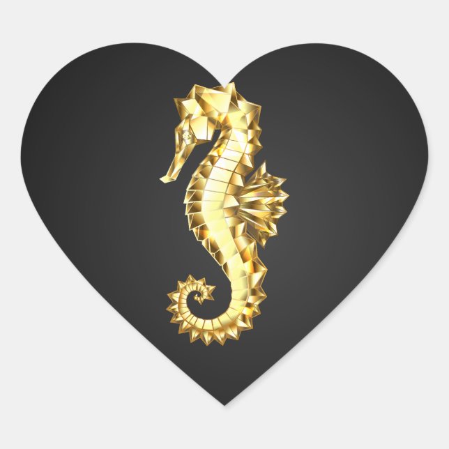 Sticker Cœur Hippocampe Polygonal Or (Devant)