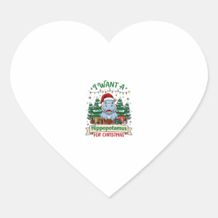 Sticker Cœur Hippopotame Noël Hippo Chapeau de Père Noël Arbres