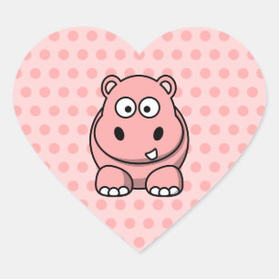 Sticker Cœur Hippopotame rose mignon