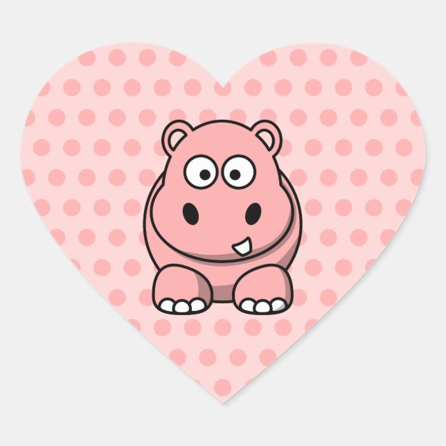 Sticker Cœur Hippopotame rose mignon (Devant)