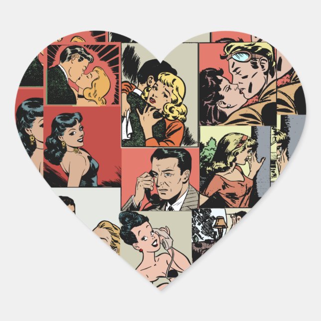 Sticker Cœur Histoire d'amour rétro vintage (Devant)