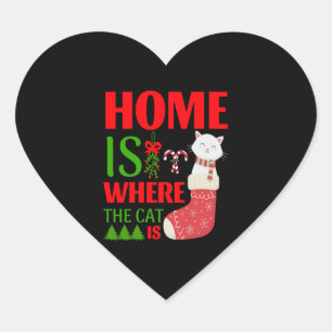 Sticker Cœur home is where the cat is Christmas