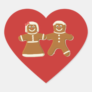 Sticker Cœur Homme et femme en pain d'épices sur fond rouge