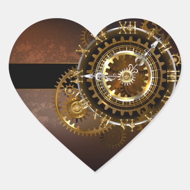 Sticker Cœur Horloge Steampunk avec des engrenages anciens (Devant)