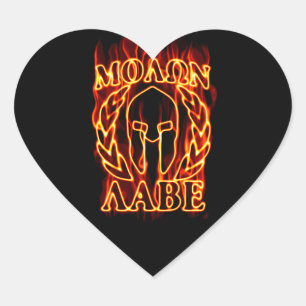 Sticker Cœur Hot Molon Labe Warrior Mask Laurels on Fire