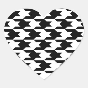 Sticker Cœur Houndstooth Motif 1 Noir et Blanc