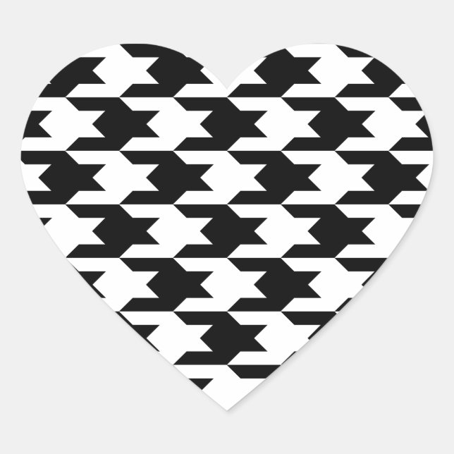 Sticker Cœur Houndstooth Motif 1 Noir et Blanc (Devant)