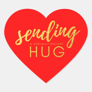 Sticker Cœur Hug social Distancing Rouge et Or