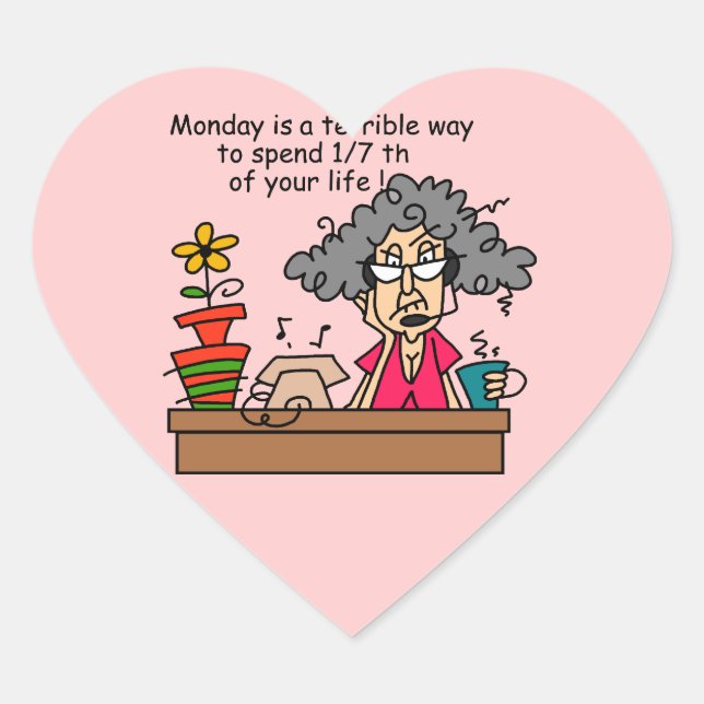 Sticker Cœur Humour du lundi (Devant)